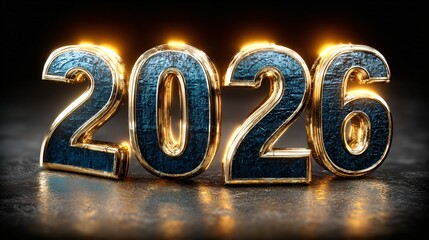 Golden 2026 digits shining with warm festive ambiance, Glowing gold 2026 numbers illuminated in warm lighting