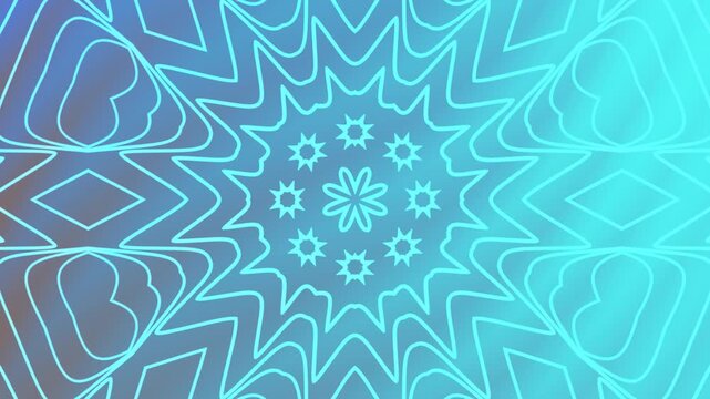 Symmetrical teal kaleidoscope overlay pattern with geometric star and diamond shapes. Suitable for backgrounds, prints, textiles, and packaging design projects.