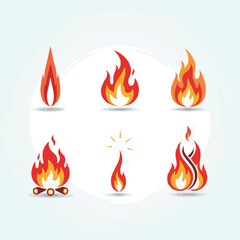 create set of fire flame icons in flat style vector art with white background