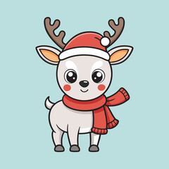 A santa clause hat cute deer vector outline vector art Illustration 