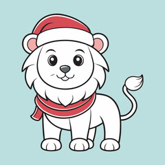 A santa clause hat cute Lion vector outline vector art Illustration 