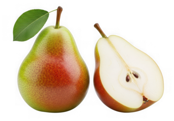 Whole pear half pear isolated on transparent background