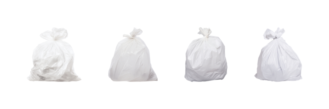 Four Plastic Garbage Bags Set. Waste Management And Environmental Impact Collection Isolated On Transparent Background - Powered by Adobe