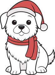 A santa clause hat cute Dog breed vector outline vector art Illustration 2
