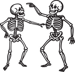 Two skeletons dancing silhouette  vector art ৪