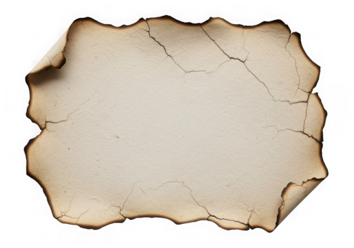 Old burnt paper cracked texture isolated on transparent background