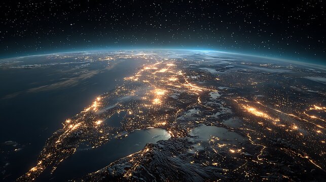 Global city lights illuminating earth from outer space at night - Powered by Adobe