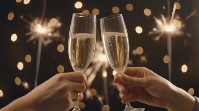 Celebration toast with champagne glasses and sparkling fireworks background festive cheers happy new year anniversary party event romantic moment
