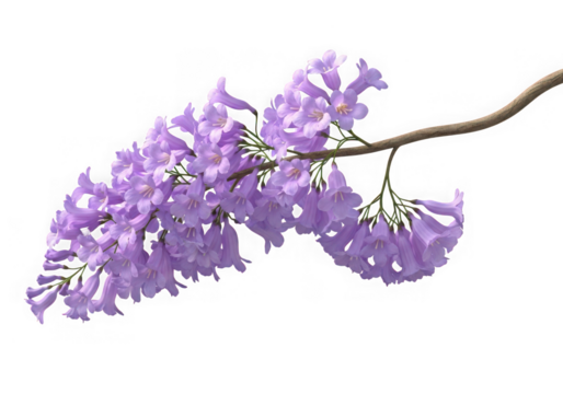 Branch blooming purple jacaranda flowers isolated on transparent background