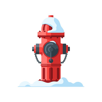 Red fire hydrant covered in snow on white background  