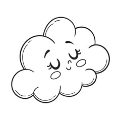 Cartoon cloud with a smiling face and blue raindrops falling down from the cloud illustration art style