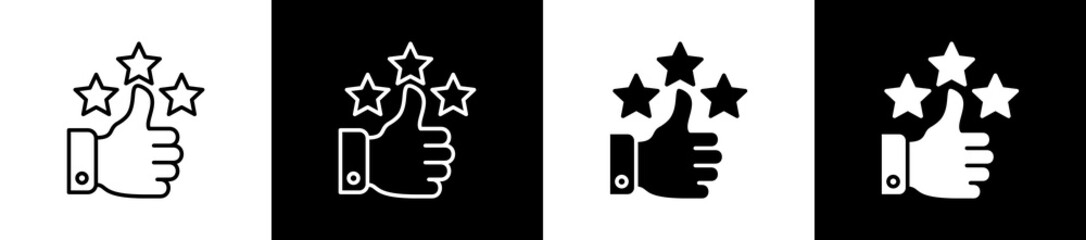 Satisfaction icon variations in line and glyph style on black and white background