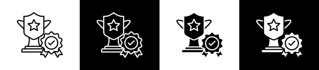 Quality icon variations in line and glyph style on black and white background