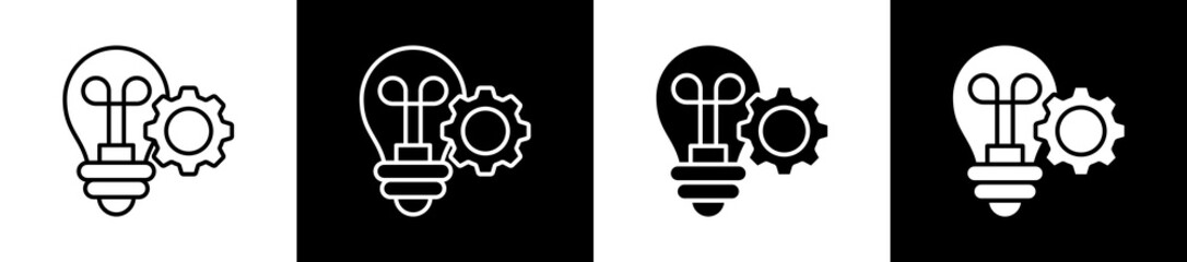 Innovation icon variations in line and glyph style on black and white background