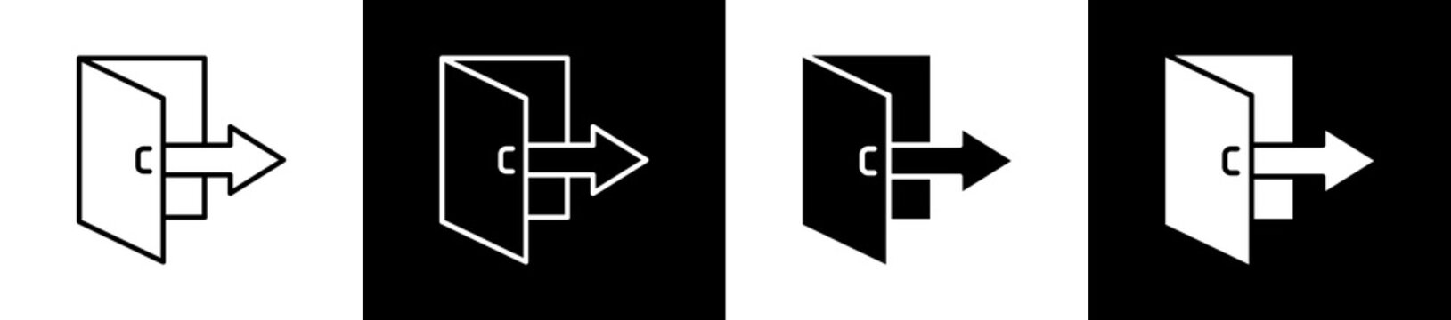 Leave icon variations in line and glyph style on black and white background