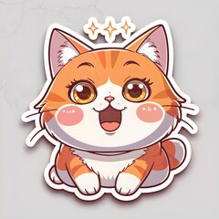 Cute Chibi Orange Cat Sticker Kawaii Happy Kitty Illustration for Cat Lovers