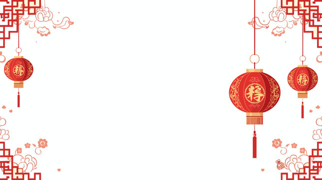 Red lantern decoration lunar new year trio of ornate lanterns with floral borders