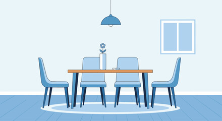 Modern dining room setup with minimalist table, chairs, and decorative vase, perfect for interior design concepts