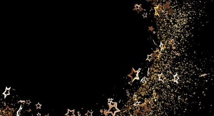 Stunning golden star sparkles on a black background, perfect for holiday or celebratory designs. Ideal for festive greetings © vegefox.com