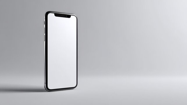 Modern frontfacing smartphone mockup with white screen against neutral background, minimalist digital display template for marketing and design projects