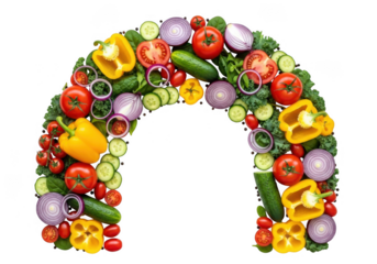 Vibrant rainbow arch of fresh vegetables artistically arranged for culinary inspiration transparent background