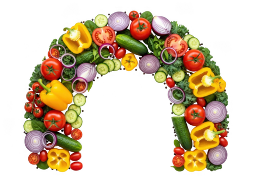 Vibrant rainbow arch of fresh vegetables artistically arranged for culinary inspiration transparent background