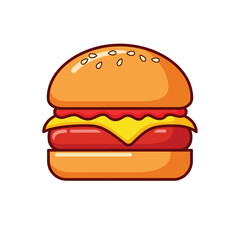 Stylized cartoon hamburger with cheese and ketchup
