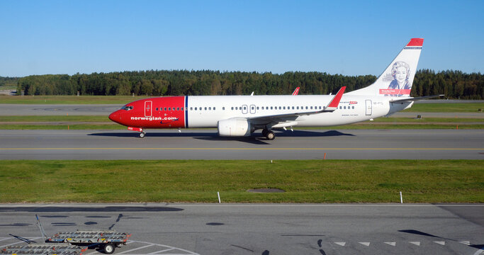 Norwegian Air Shuttle Boeing 737 800 taxying at Stockholm ARN Airport, Stockholm, Sweden