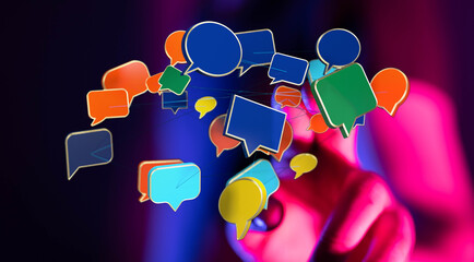 Abstract image representing digital communication. Colorful speech bubbles floating in cyberspace. Suitable for