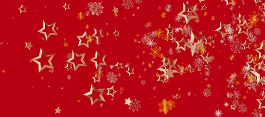 Christmas background with golden stars and snowflakes floating against a red backdrop, perfect for holiday greetings and cel © vegefox.com