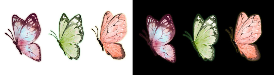 PNG image of Watercolor butterflies in various colors and outlines create a vibrant and artistic...