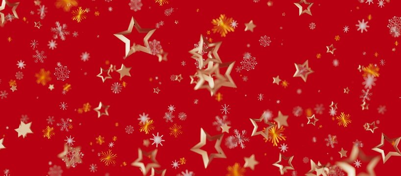 Christmas background features gold stars and snowflakes on a bright red background, perfect for holiday promotions and festi - Powered by Adobe
