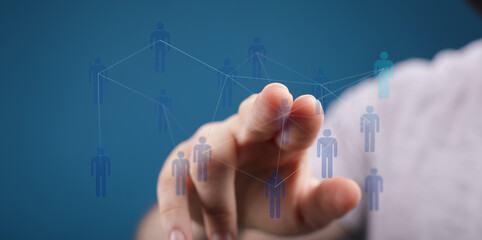 Concept of digital networking, touching the future, metaverse, and connection. Showing the concept of connectio