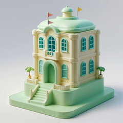 Beautiful Cartoon Building with Green Dome and Flags Perfect for Kids Learning Art and Creative Imagination Activities