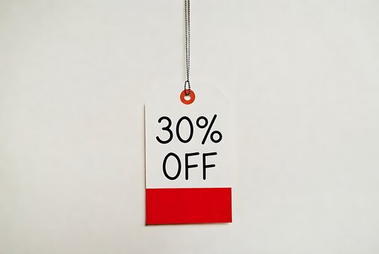 Unlock savings with a vibrant 30% off tag, perfect for eye-catching retail promotions and enticing seasonal offers that drive sales and attract customers now