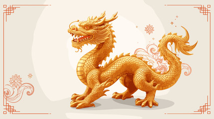 Fototapeta premium Golden dragon statue lunar new year ornate golden chinese dragon on light background festive celebration atmosphere
