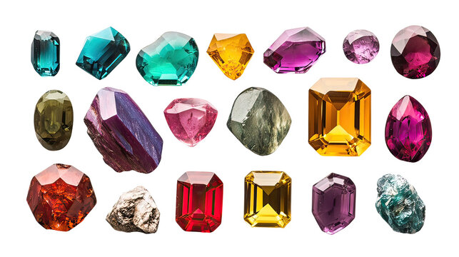 Premium Gemstone Set of Various Cuts and Colors on White Background