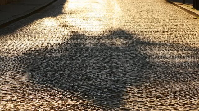 Sunlit cobblestone street with textured surface and natural shadows, old-world charm, urban outdoor scene video footage