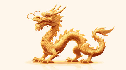 Obraz premium Golden dragon statue lunar new year elegant golden chinese dragon on minimal light background festive celebration atmosphere