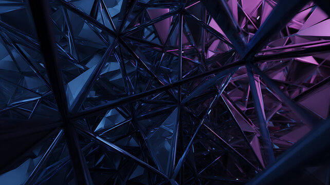 Crystal Network Structure: Deep Blue & Purple Geometric Matrix