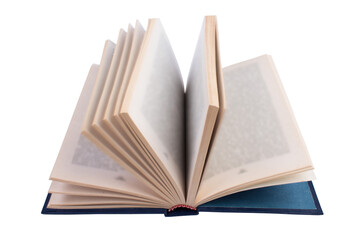 Open book isolated on white background. Copy space for text.