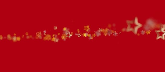 Festive red abstract background design with bokeh elements including stars and snowflakes, perfect for holiday greetings and Christmas cards.