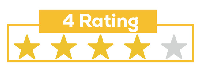 4 star rating. Vector star rating elements. Row of five stars showing four full orange stars. Rating Icon 4 Stars Review Graphic. Four star rating review gold stars customer feedback. 