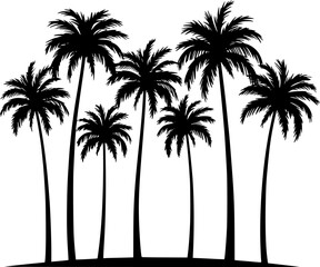 Silhouette of a cluster of palm trees against a white background