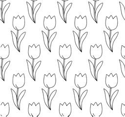 Simple Black and White Tulip Pattern Seamless Background