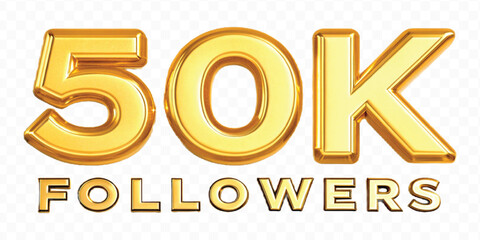 realistic smooth 50K FOLLOWERS typography mad by different color style isolated on transparent background	
