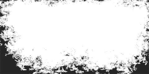 Black ink flower silhouette with retro vintage grunge texture border design