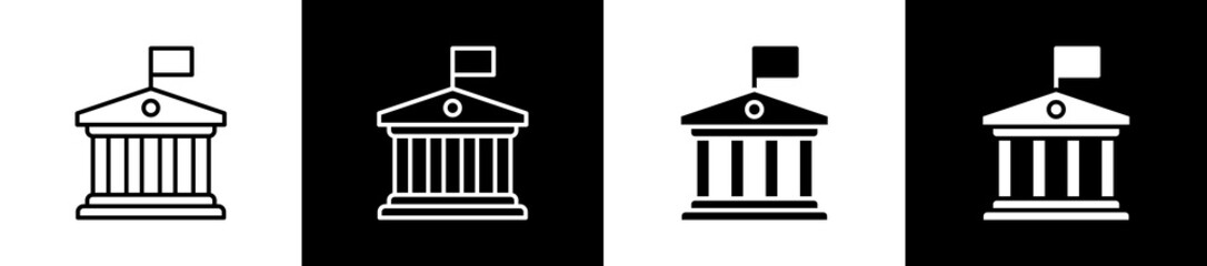 Government icon variations in line and glyph style on black and white background