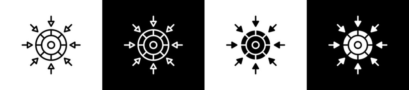 Centralize icon variations in line and glyph style on black and white background