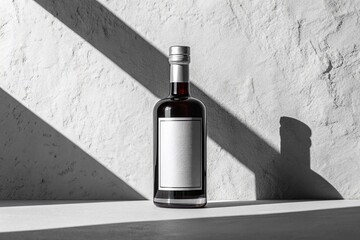 Dark Glass Wine or Liquor Bottle Mockup with White Label and Hard Shadow nice 